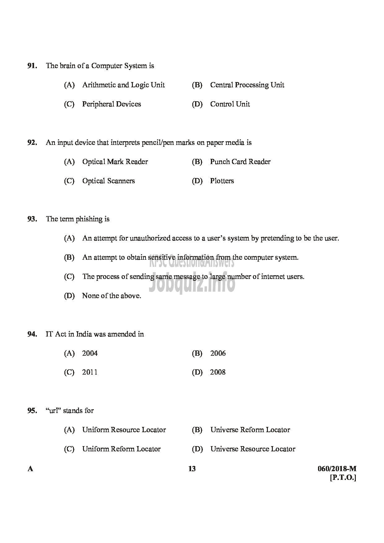 Kerala PSC Question Paper - JUNIOR ASSISTANT / CASHIER / ASSISTANT GRADE II / CLERK GR I KSFE LTD / KSEB LTD / KSRTC / FOAM MATTINGS ETC ENGLISH / MALAYALAM-13