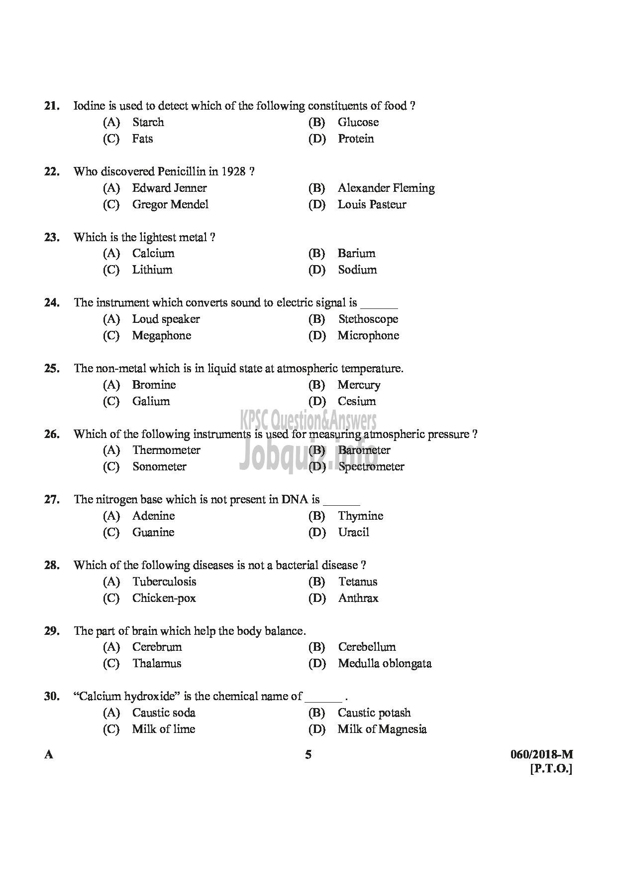 Kerala PSC Question Paper - JUNIOR ASSISTANT / CASHIER / ASSISTANT GRADE II / CLERK GR I KSFE LTD / KSEB LTD / KSRTC / FOAM MATTINGS ETC ENGLISH / MALAYALAM-5