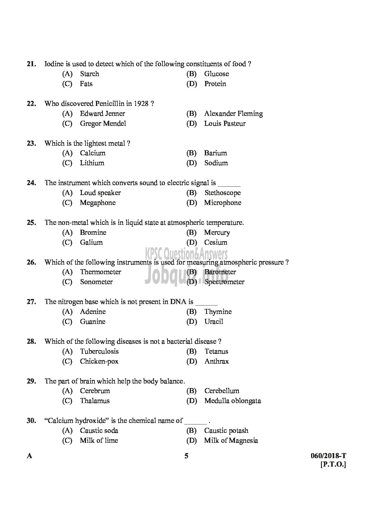 Kerala PSC Question Paper - JUNIOR ASSISTANT / CASHIER / ASSISTANT GRADE II / CLERK GR I KSFE LTD / KSEB LTD / KSRTC / FOAM MATTINGS ETC ENGLISH / TAMIL -5