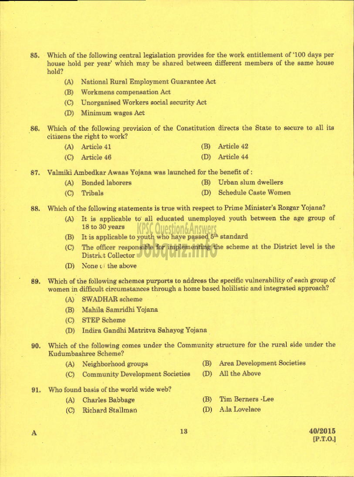Kerala PSC Question Paper - JUNIOR ASSISTANT/CASHIER SR FOR PH KSEB-11