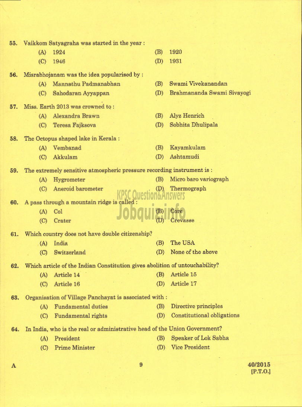 Kerala PSC Question Paper - JUNIOR ASSISTANT/CASHIER SR FOR PH KSEB-7