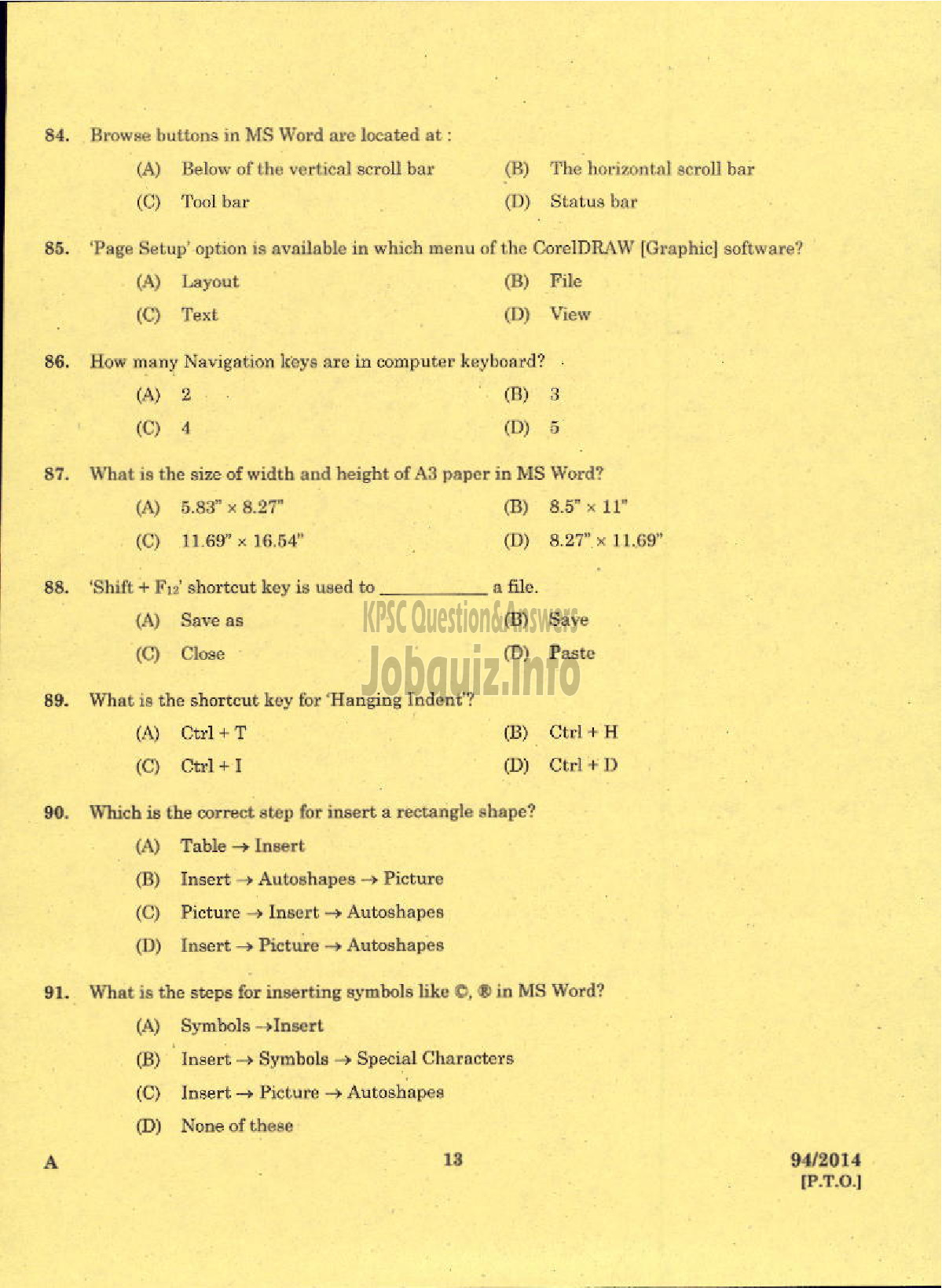 Kerala PSC Question Paper - JUNIOR ASSISTANT FOAM MATTINGS INDIA LTD-11