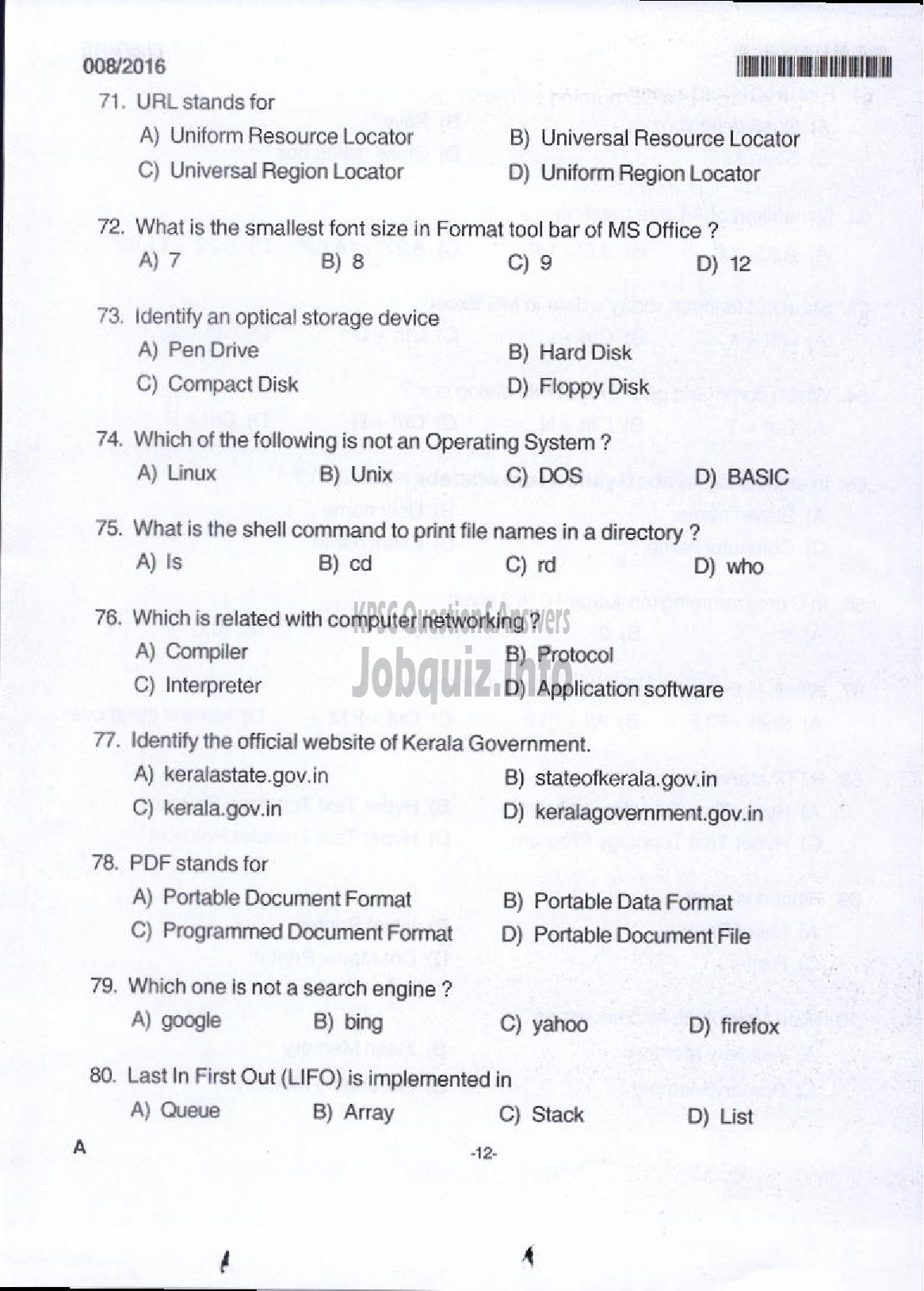 Kerala PSC Question Paper - JUNIOR ASSISTANT PLANTATION CORPORATION KERALA LTD-10