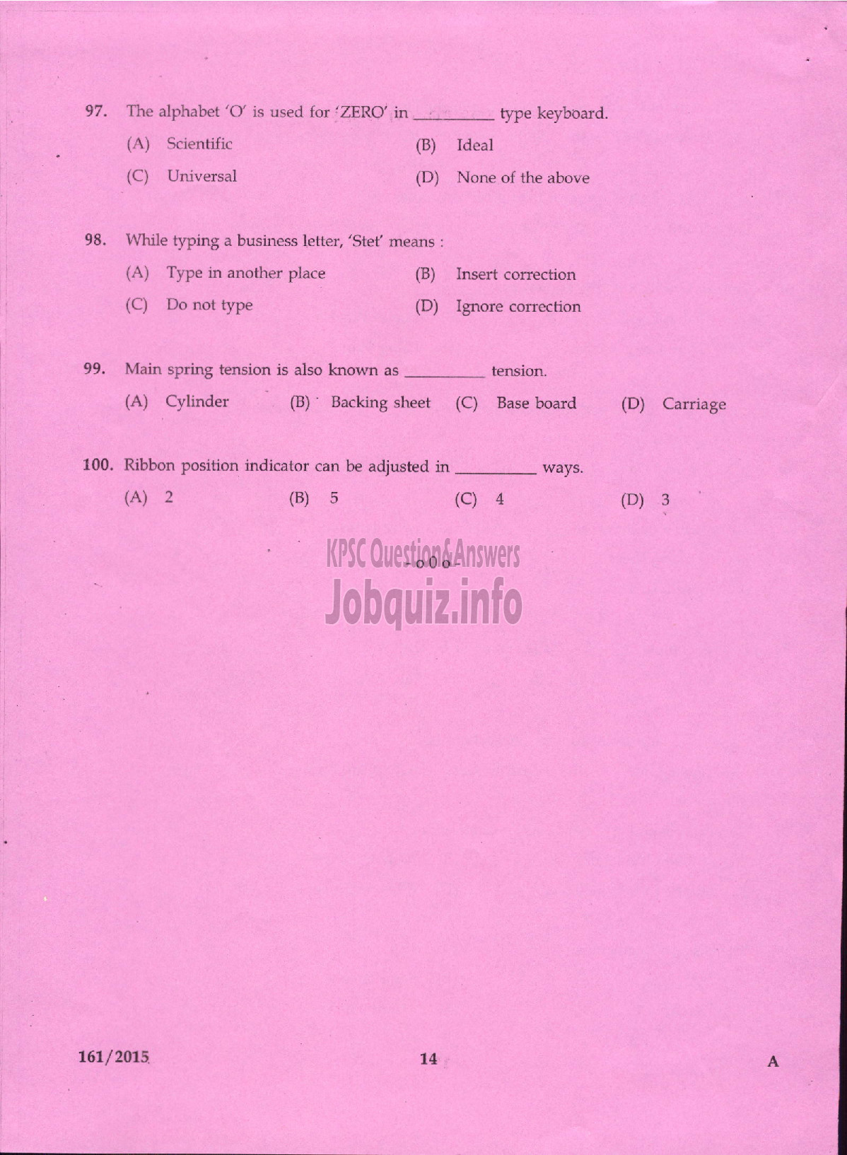 Kerala PSC Question Paper - JUNIOR ASST CUM TYPIST KLDB LTD/ STENOGRAPHER GR IV AUTOCAST LTD/ STENOGRAPHER THE PHARMACEUTICAL CORPORATION IM KERALA LTD-12