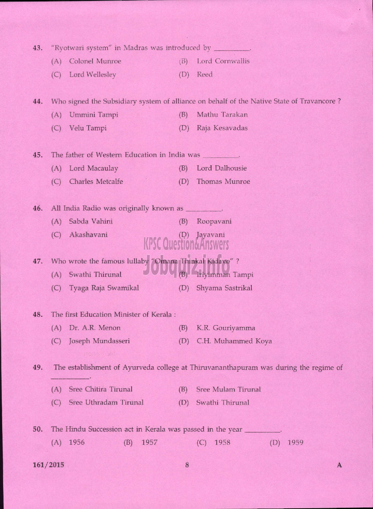 Kerala PSC Question Paper - JUNIOR ASST CUM TYPIST KLDB LTD/ STENOGRAPHER GR IV AUTOCAST LTD/ STENOGRAPHER THE PHARMACEUTICAL CORPORATION IM KERALA LTD-6