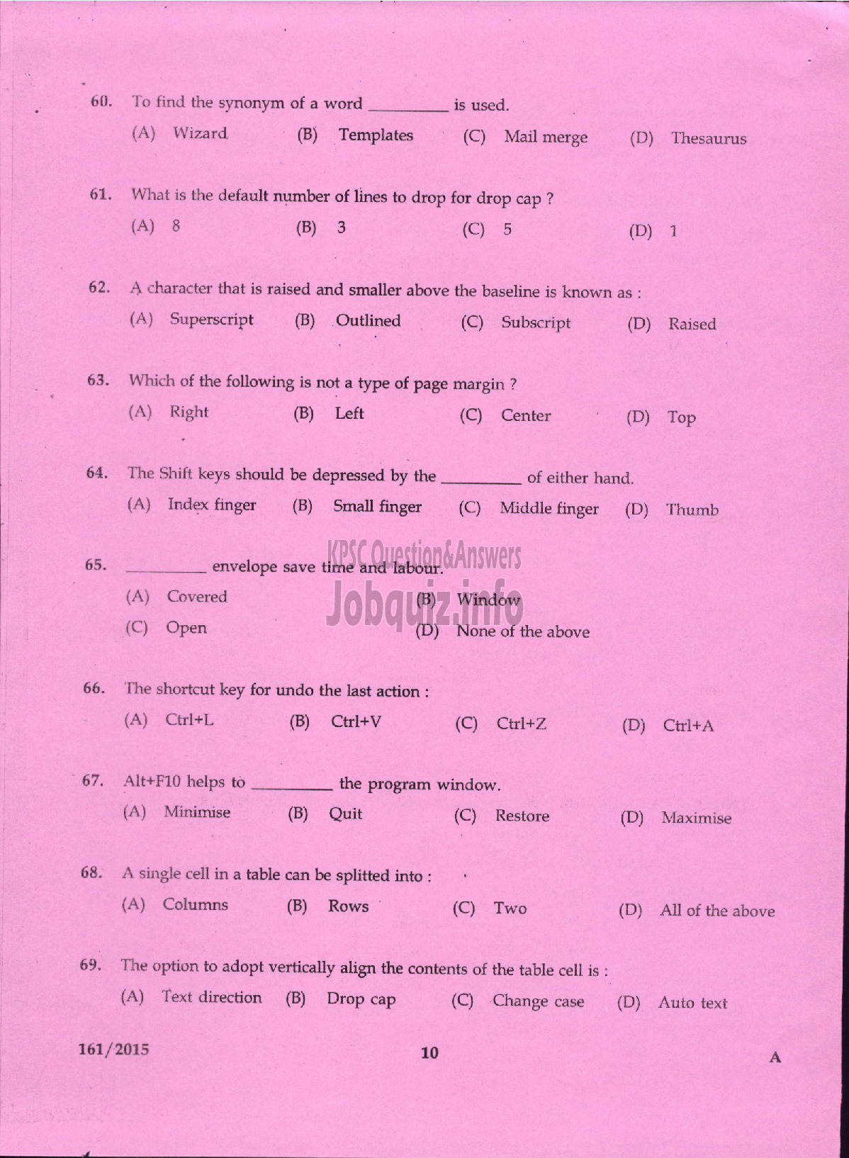 Kerala PSC Question Paper - JUNIOR ASST CUM TYPIST KLDB LTD/ STENOGRAPHER GR IV AUTOCAST LTD/ STENOGRAPHER THE PHARMACEUTICAL CORPORATION IM KERALA LTD-8