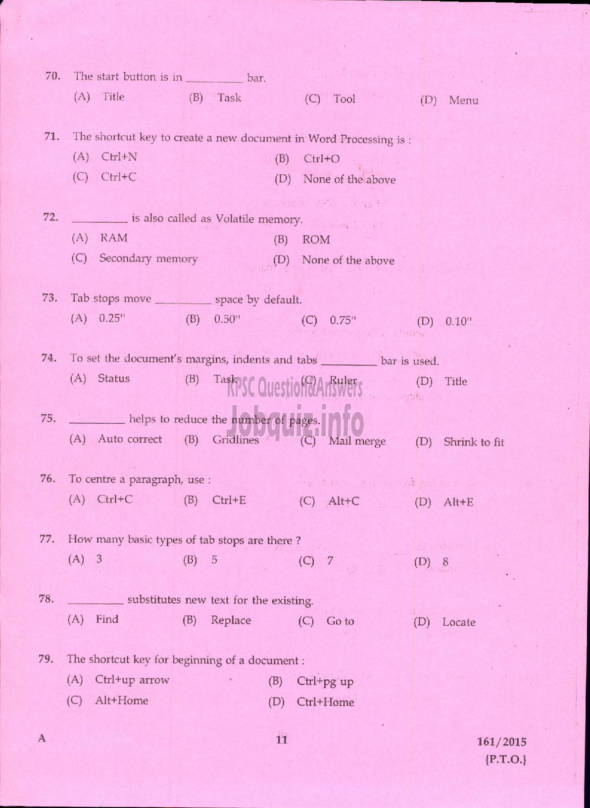 Kerala PSC Question Paper - JUNIOR ASST CUM TYPIST KLDB LTD/ STENOGRAPHER GR IV AUTOCAST LTD/ STENOGRAPHER THE PHARMACEUTICAL CORPORATION IM KERALA LTD-9