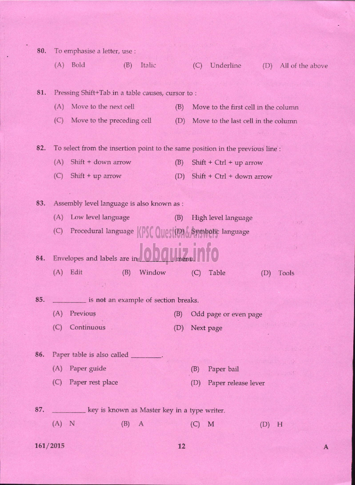 Kerala PSC Question Paper - JUNIOR ASST CUM TYPIST KLDB LTD/ STENOGRAPHER GR IV AUTOCAST LTD/ STENOGRAPHER THE PHARMACEUTICAL CORPORATION IM KERALA LTD-10