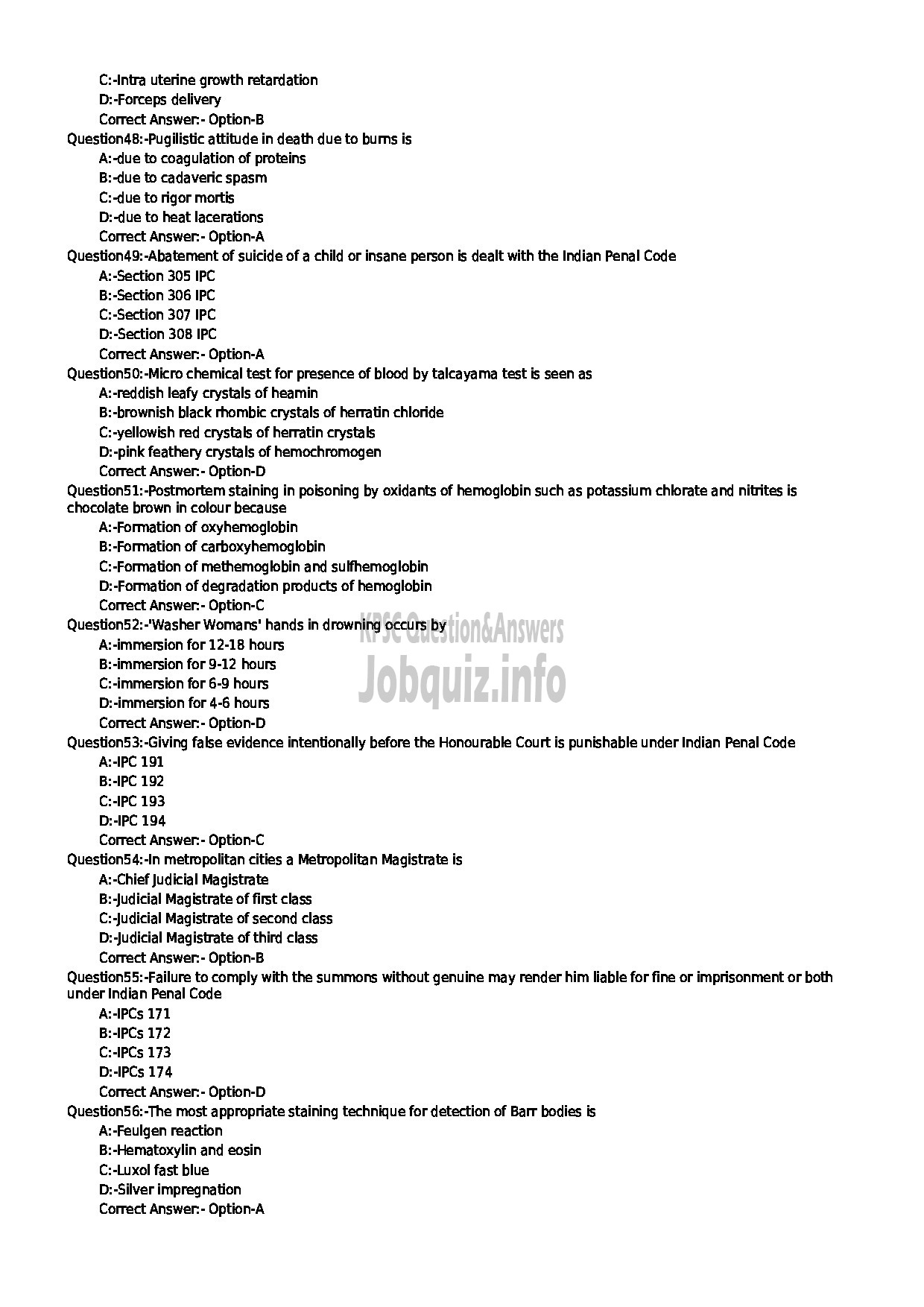 Kerala PSC Question Paper - JUNIOR CONSULTANT FORENSIC MEDICINE HEALTH SERVICES-6