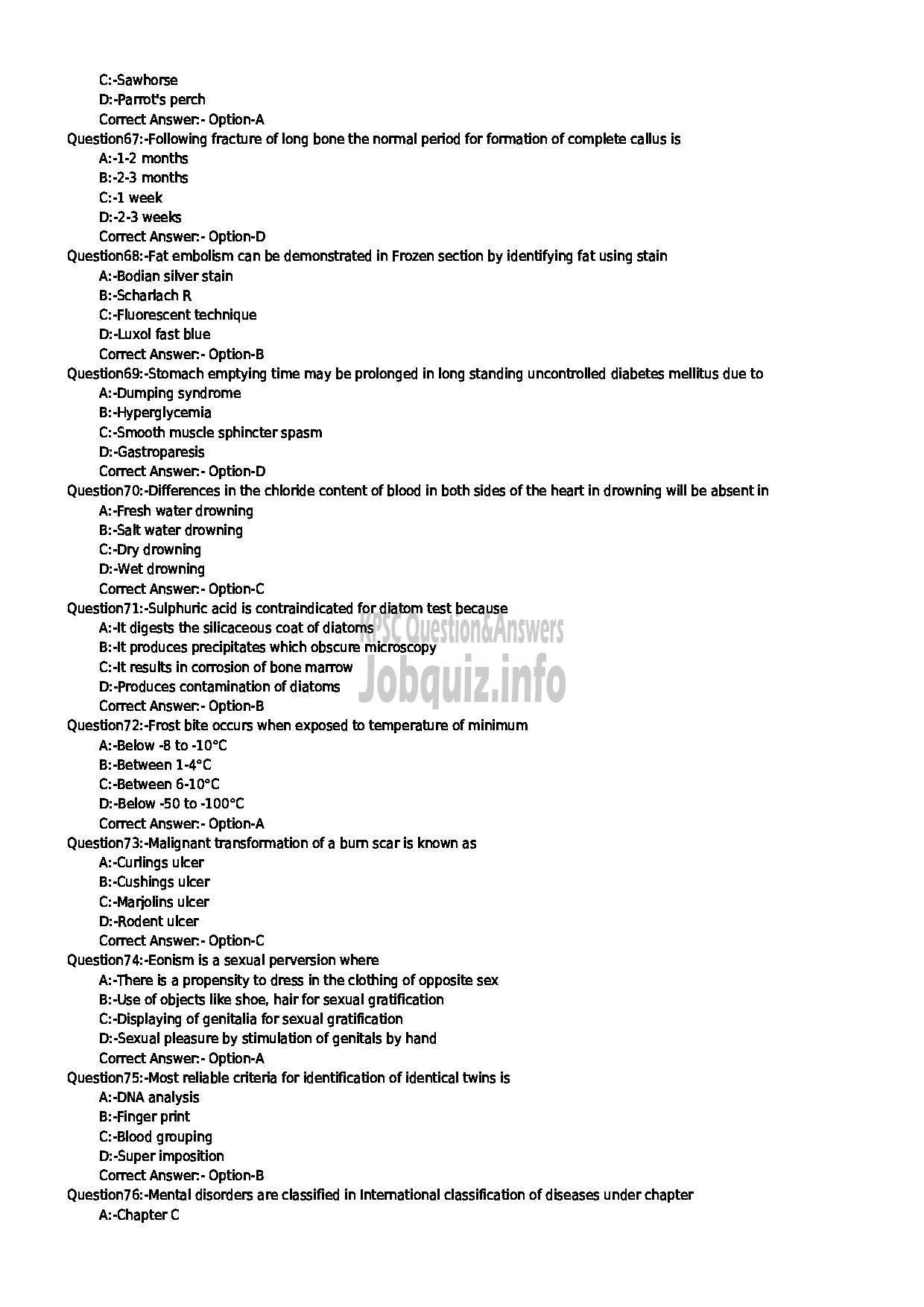 Kerala PSC Question Paper - JUNIOR CONSULTANT FORENSIC MEDICINE HEALTH SERVICES-8