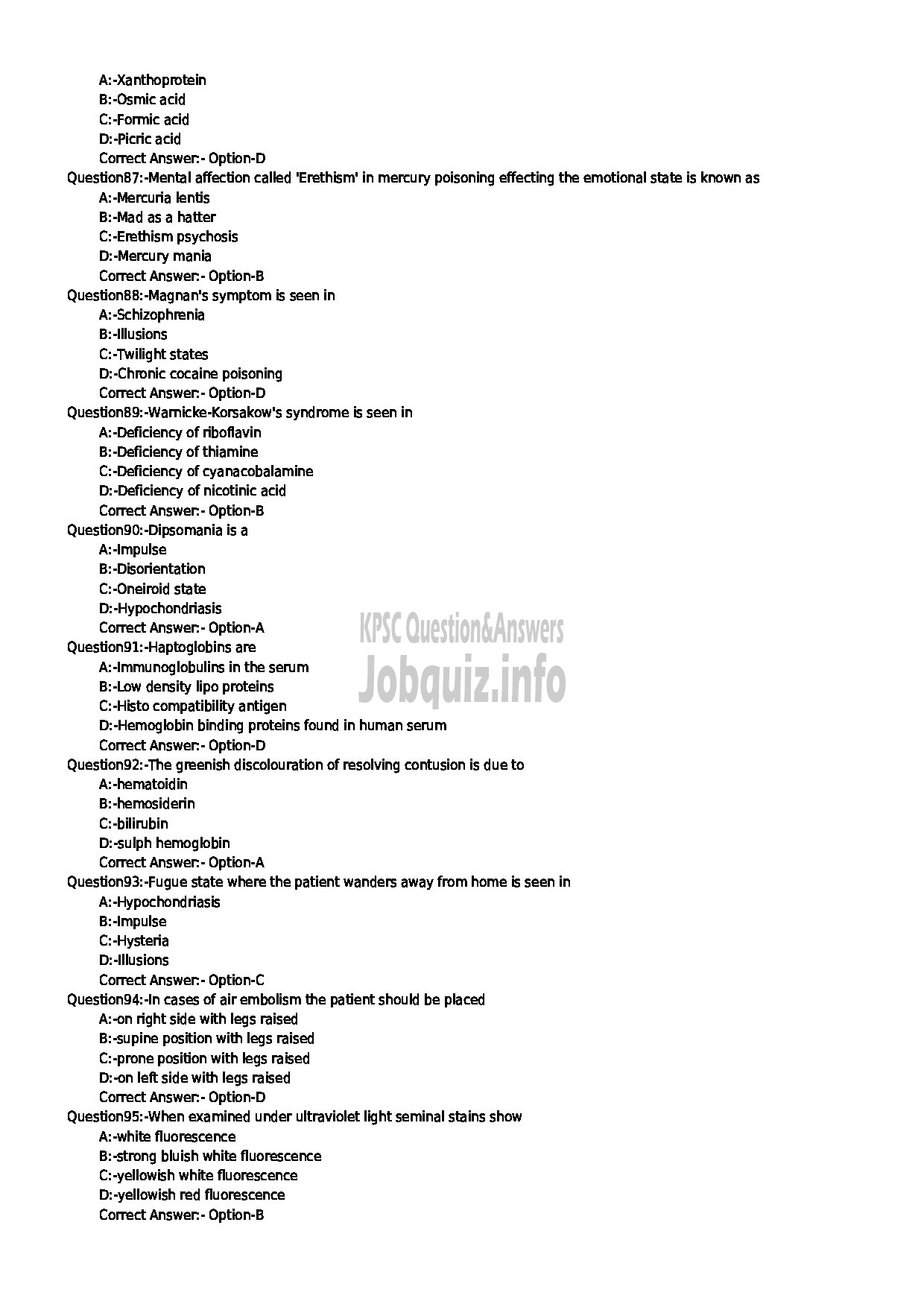 Kerala PSC Question Paper - JUNIOR CONSULTANT FORENSIC MEDICINE HEALTH SERVICES-10