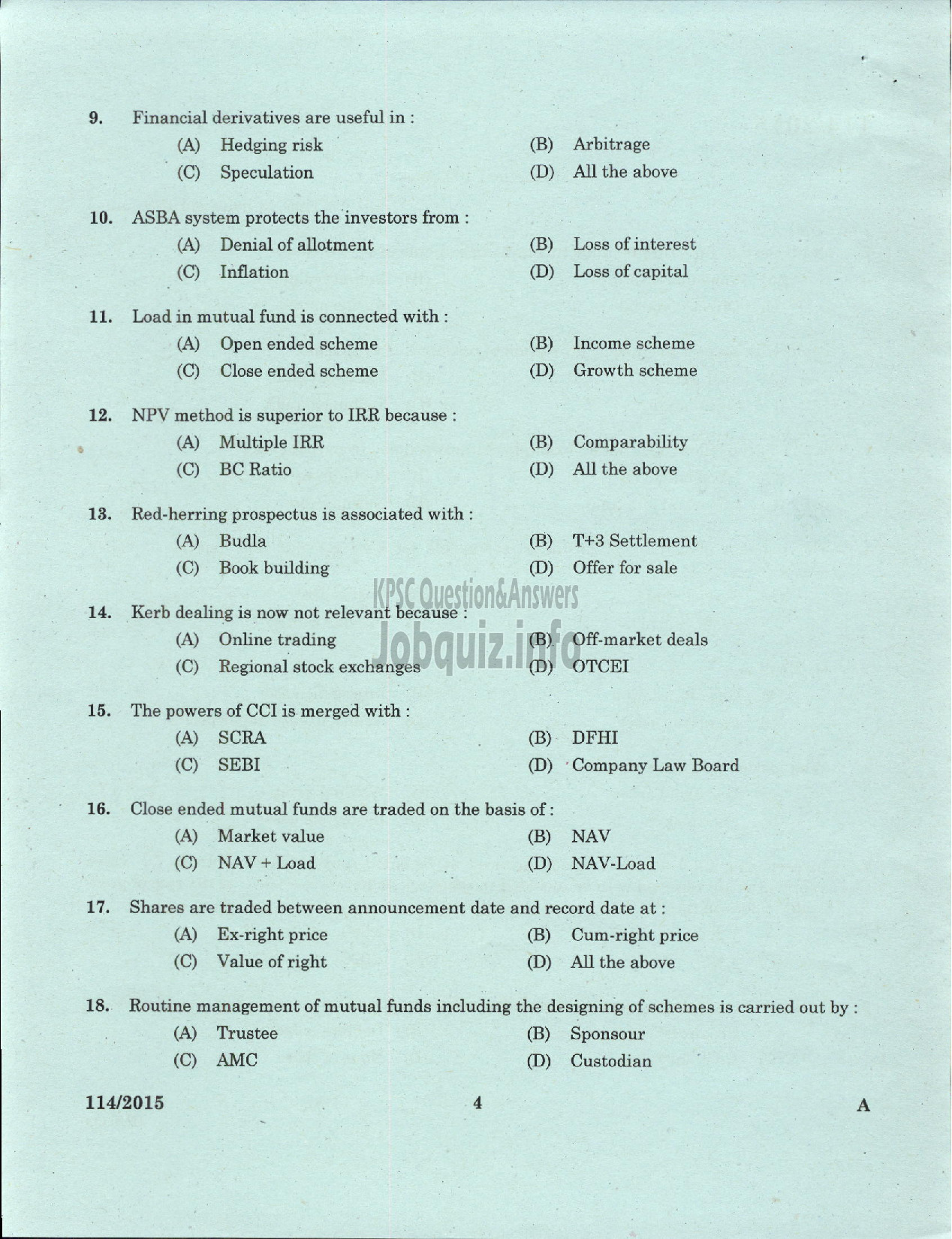 Kerala PSC Question Paper - JUNIOR COSTING ASST KM AND ML TITANIUM DIOXIDE PIGMENT UNIT-2