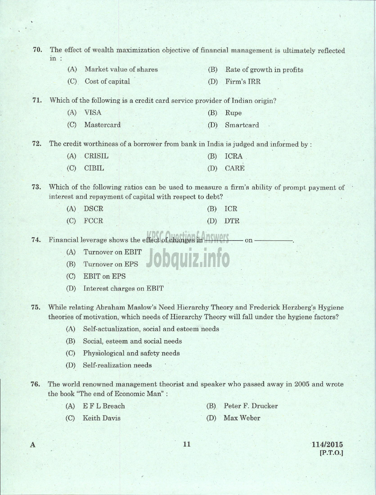 Kerala PSC Question Paper - JUNIOR COSTING ASST KM AND ML TITANIUM DIOXIDE PIGMENT UNIT-9