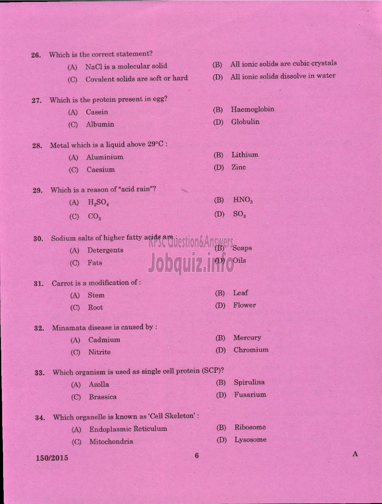 Kerala PSC Question Paper - JUNIOR HEALTH INSPECTOR GR II HEALTH SERVICES-4