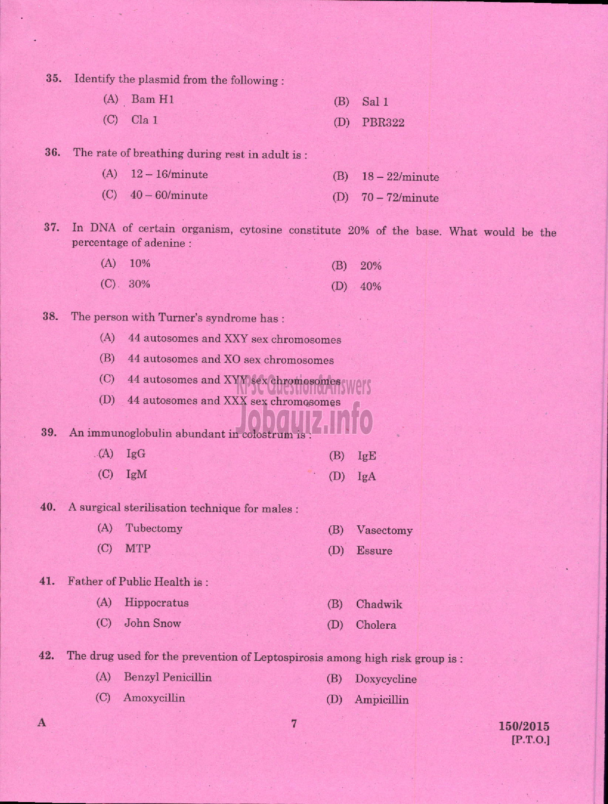 Kerala PSC Question Paper - JUNIOR HEALTH INSPECTOR GR II HEALTH SERVICES-5