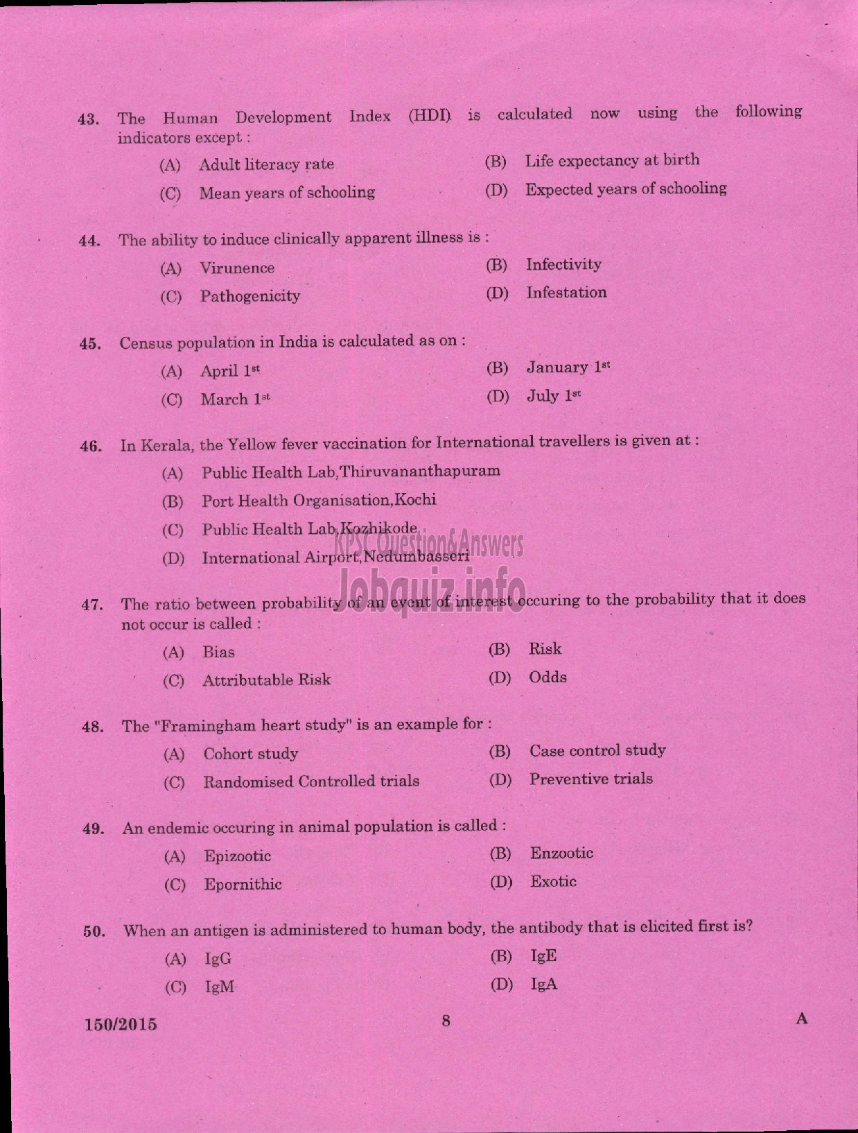 Kerala PSC Question Paper - JUNIOR HEALTH INSPECTOR GR II HEALTH SERVICES-6