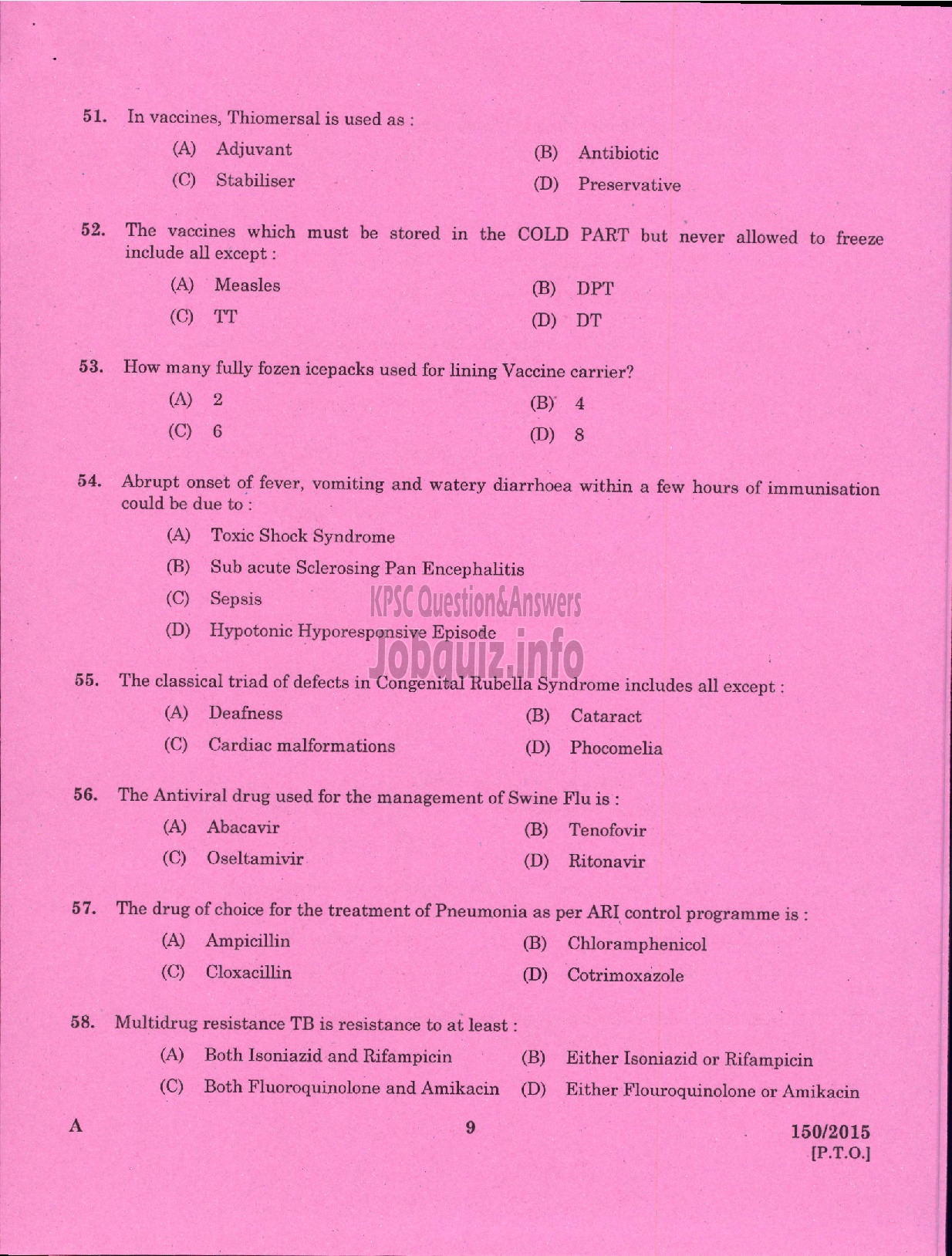 Kerala PSC Question Paper - JUNIOR HEALTH INSPECTOR GR II HEALTH SERVICES-7