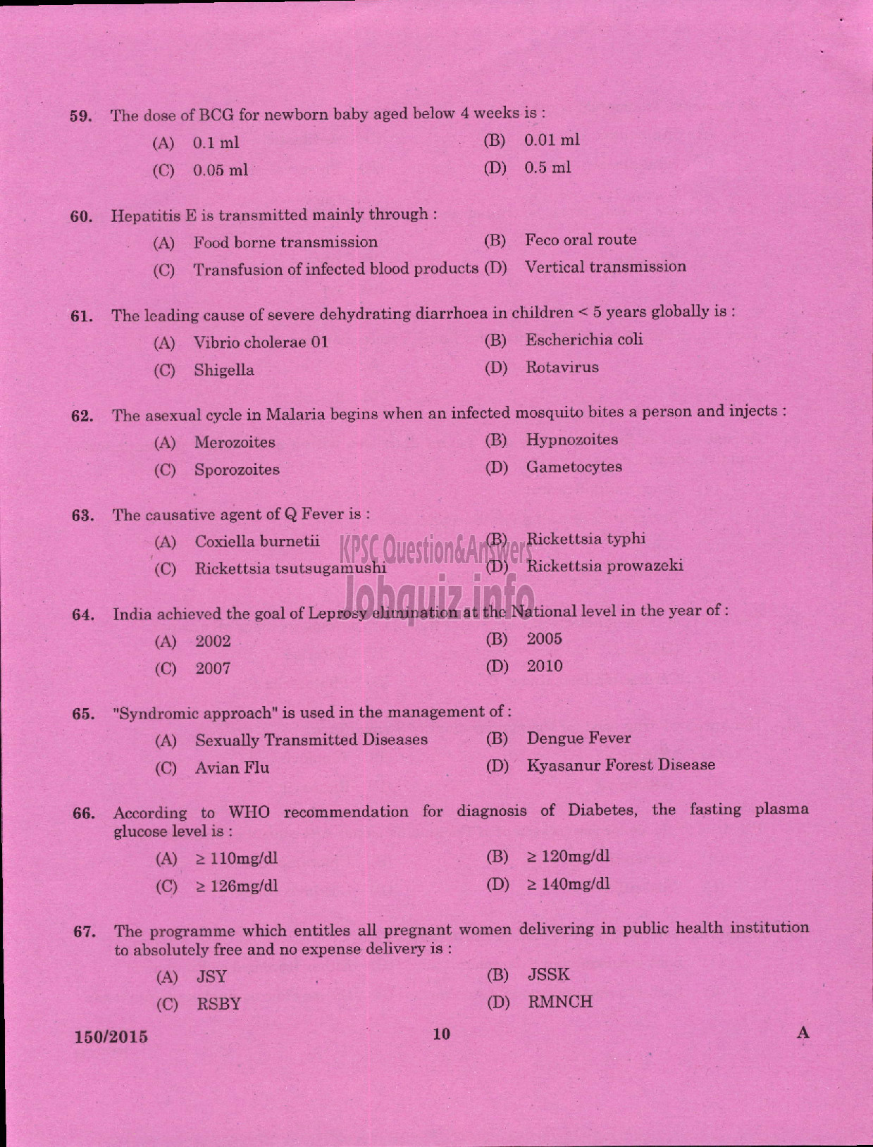 Kerala PSC Question Paper - JUNIOR HEALTH INSPECTOR GR II HEALTH SERVICES-8
