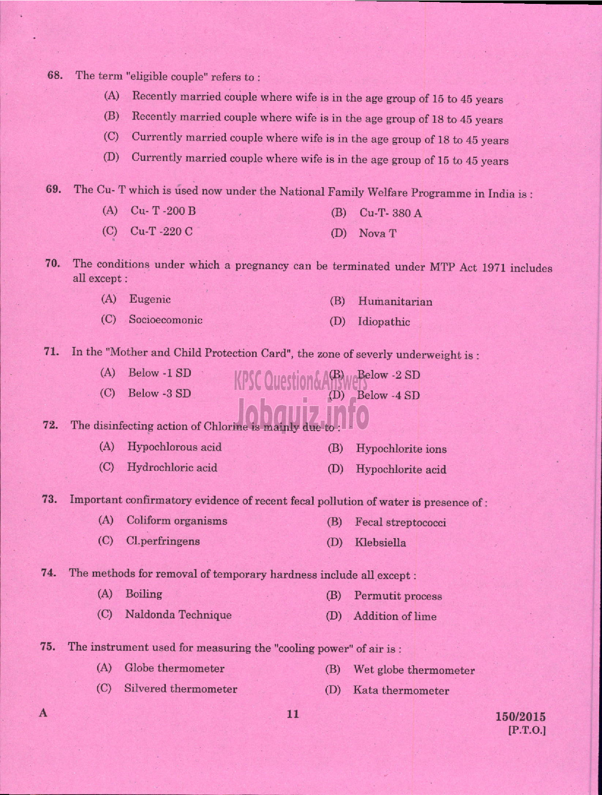 Kerala PSC Question Paper - JUNIOR HEALTH INSPECTOR GR II HEALTH SERVICES-9