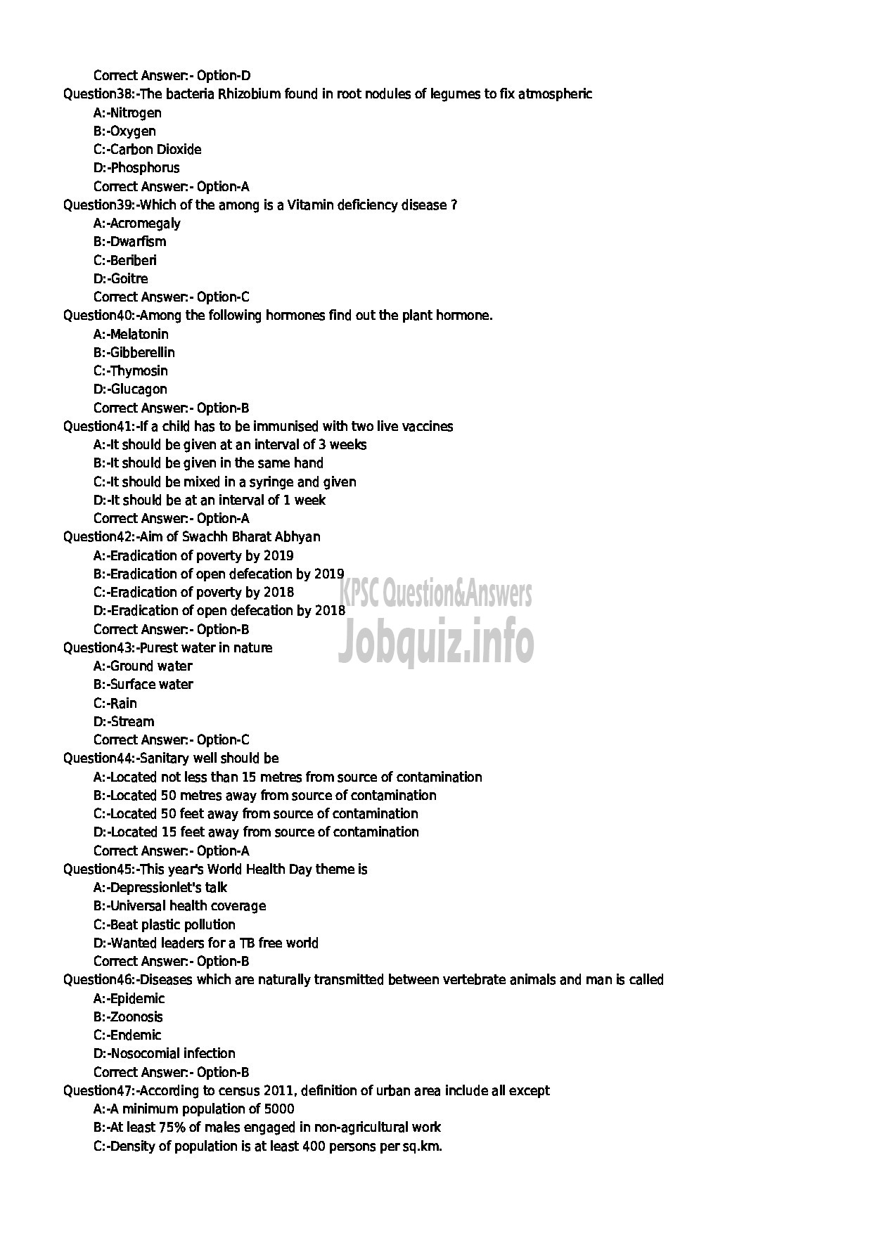 Kerala PSC Question Paper - JUNIOR HEALTH INSPECTOR HEALTH SERVICES-5