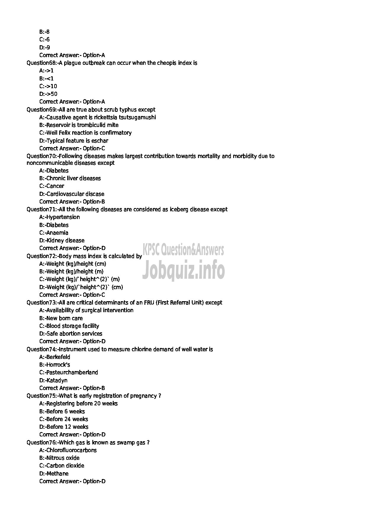 Kerala PSC Question Paper - JUNIOR HEALTH INSPECTOR HEALTH SERVICES-8