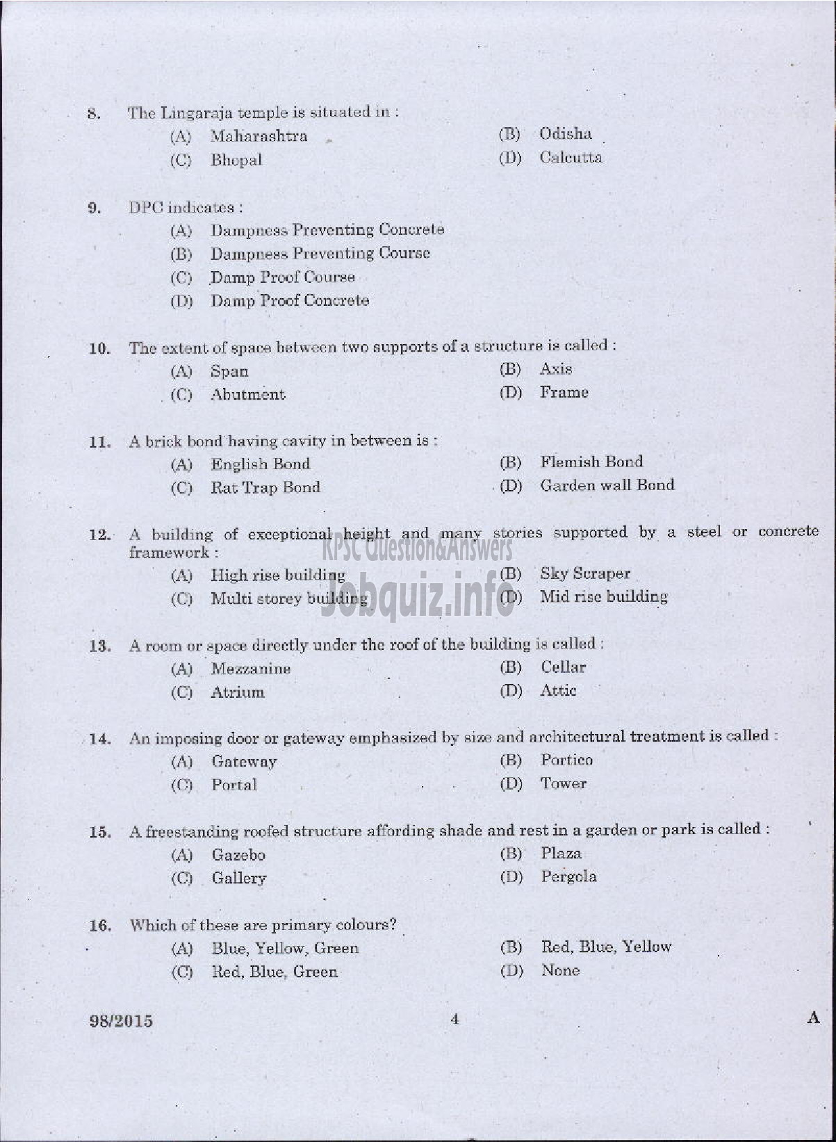 Kerala PSC Question Paper - JUNIOR INSTRUCTOR ARCHITECTURAL ASSISTANT INDUSTRIAL TRAINING-2