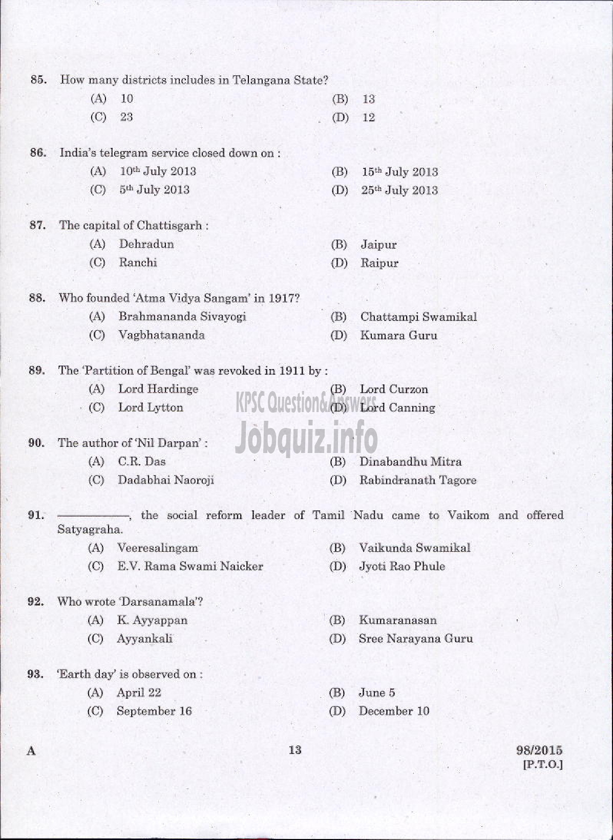 Kerala PSC Question Paper - JUNIOR INSTRUCTOR ARCHITECTURAL ASSISTANT INDUSTRIAL TRAINING-11