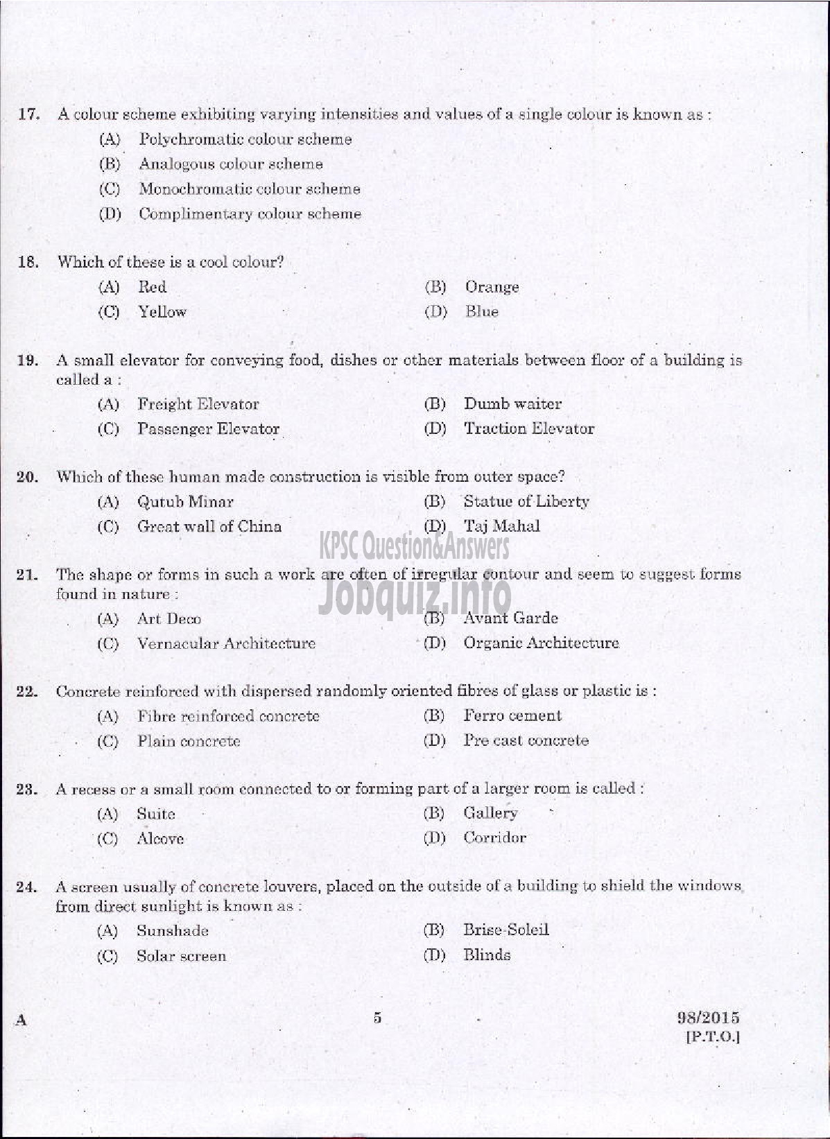 Kerala PSC Question Paper - JUNIOR INSTRUCTOR ARCHITECTURAL ASSISTANT INDUSTRIAL TRAINING-3