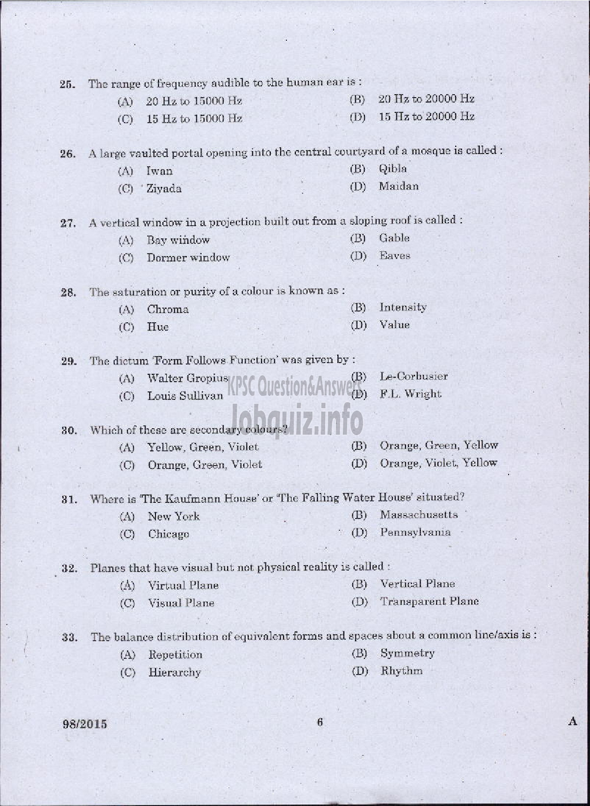 Kerala PSC Question Paper - JUNIOR INSTRUCTOR ARCHITECTURAL ASSISTANT INDUSTRIAL TRAINING-4