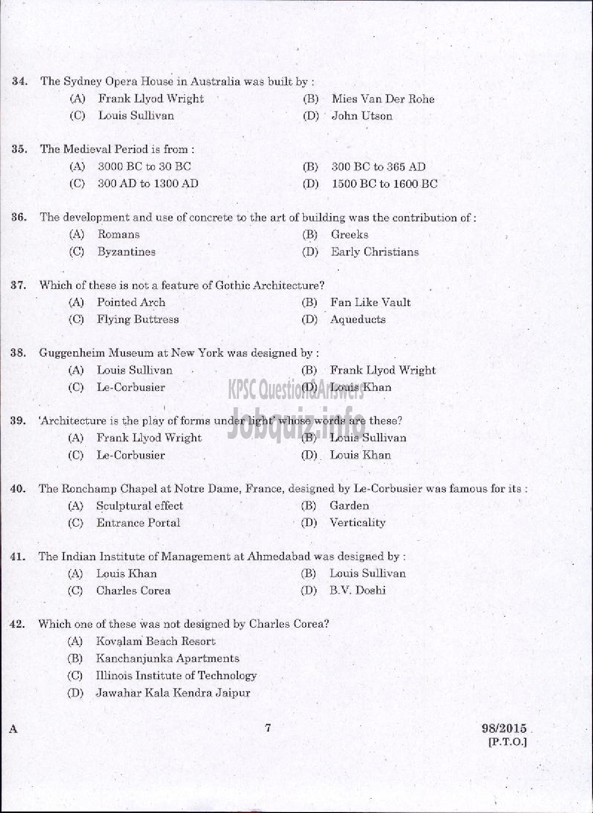 Kerala PSC Question Paper - JUNIOR INSTRUCTOR ARCHITECTURAL ASSISTANT INDUSTRIAL TRAINING-5