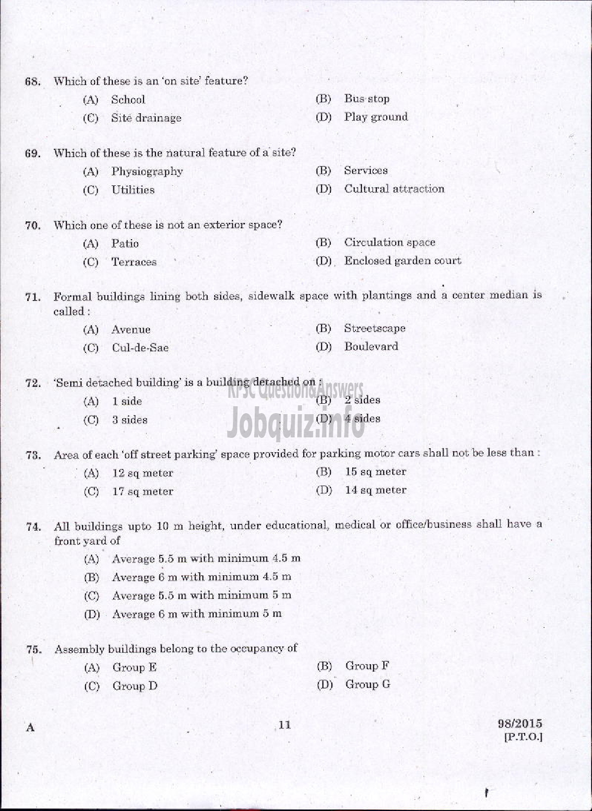 Kerala PSC Question Paper - JUNIOR INSTRUCTOR ARCHITECTURAL ASSISTANT INDUSTRIAL TRAINING-9