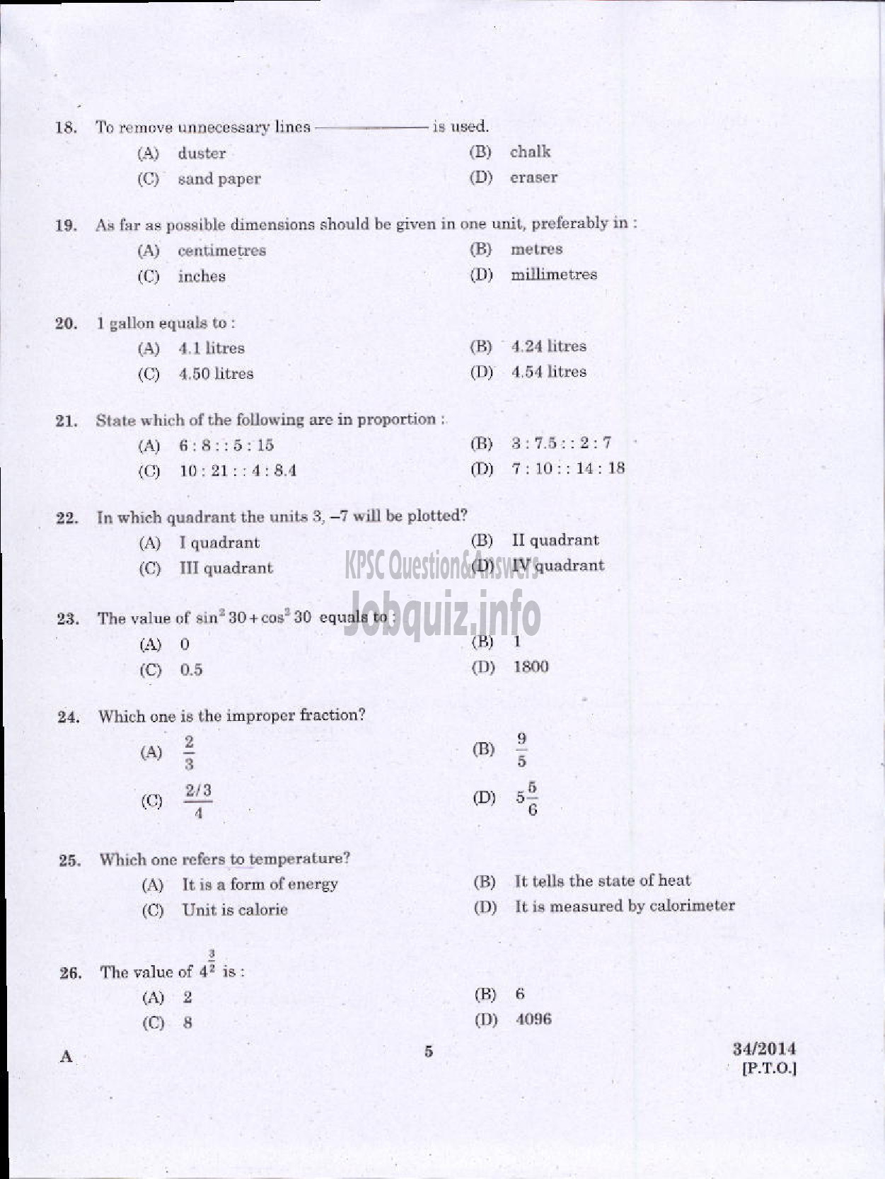 Kerala PSC Question Paper - JUNIOR INSTRUCTOR ARITHEMATIC CUM DRAWING INDUSTRIAL TRAINING DEPARTMENT-3