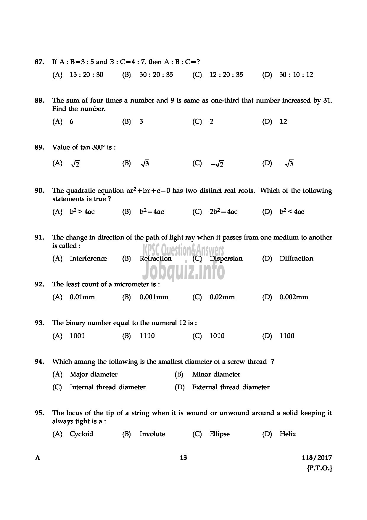Kerala PSC Question Paper - JUNIOR INSTRUCTOR ARITHMETIC CUM DRAWING-13