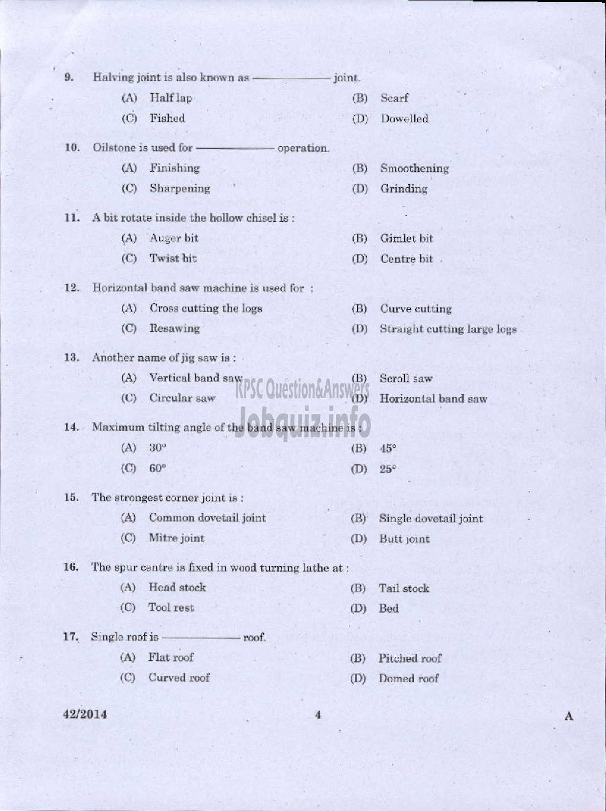 Kerala PSC Question Paper - JUNIOR INSTRUCTOR CARPENTER INDUSTRIAL TRAINING-2