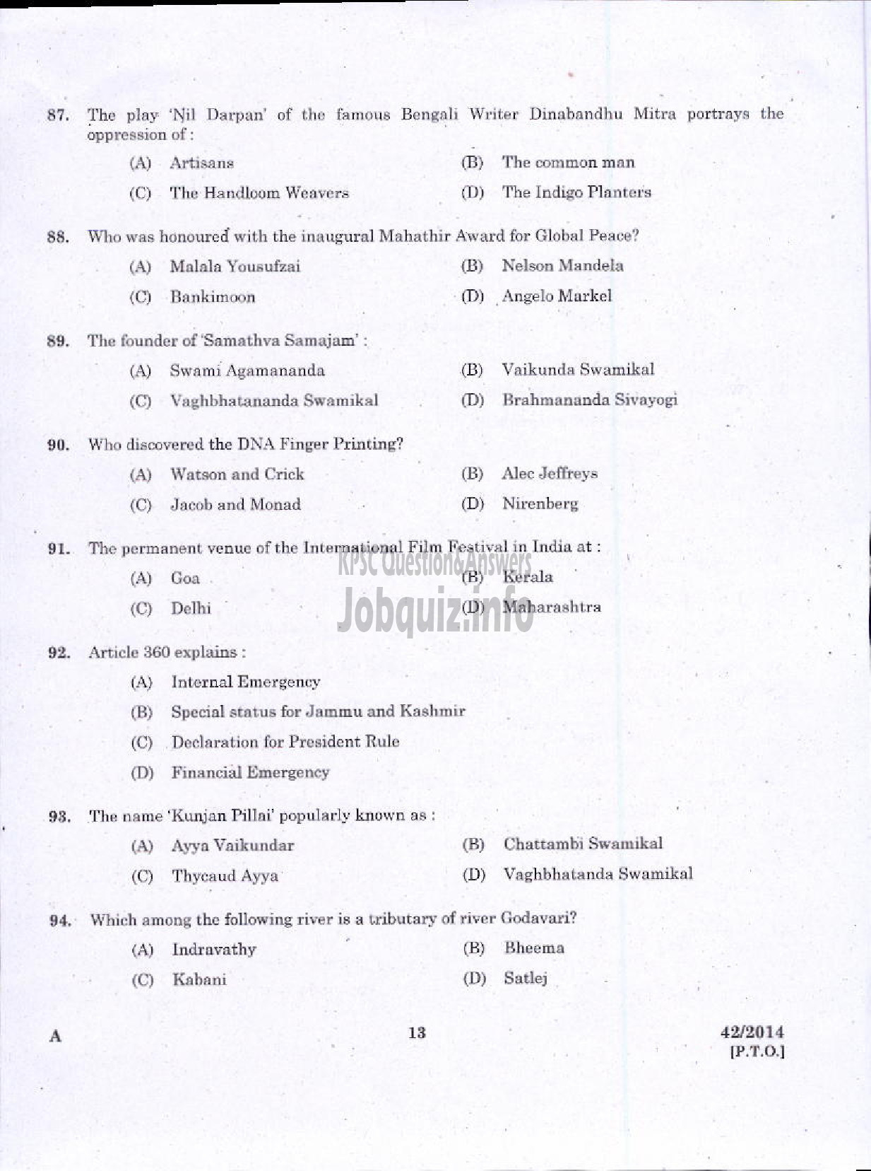 Kerala PSC Question Paper - JUNIOR INSTRUCTOR CARPENTER INDUSTRIAL TRAINING-11