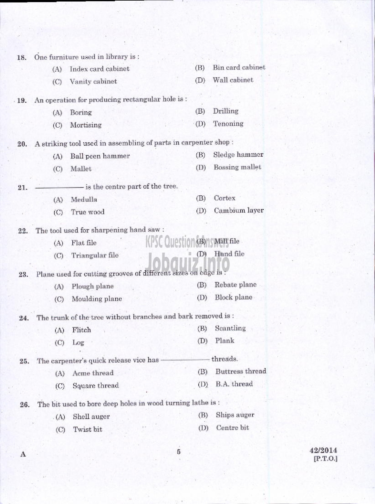 Kerala PSC Question Paper - JUNIOR INSTRUCTOR CARPENTER INDUSTRIAL TRAINING-3