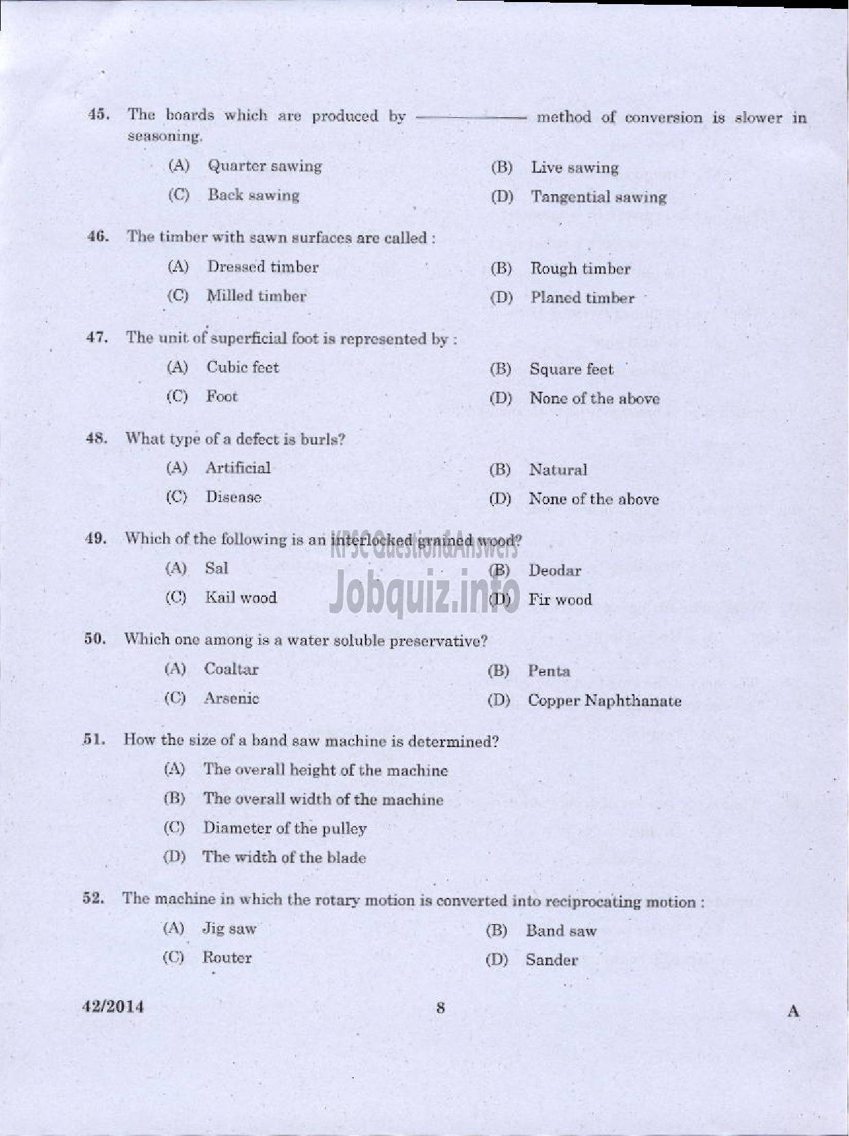 Kerala PSC Question Paper - JUNIOR INSTRUCTOR CARPENTER INDUSTRIAL TRAINING-6