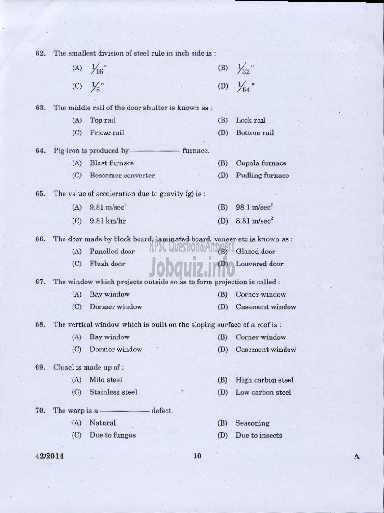 Kerala PSC Question Paper - JUNIOR INSTRUCTOR CARPENTER INDUSTRIAL TRAINING-8