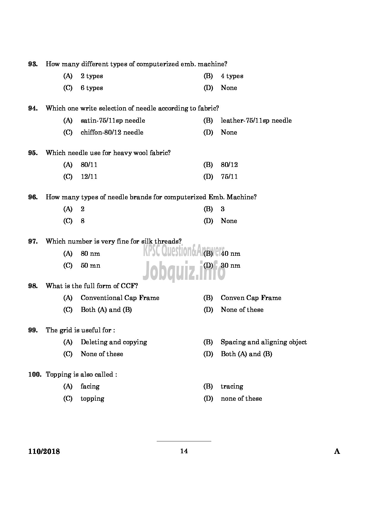 Kerala PSC Question Paper - JUNIOR INSTRUCTOR COMPUTER AIDED EMBROIDERY AND DESIGNING INDUSTRIAL TRAINING-12