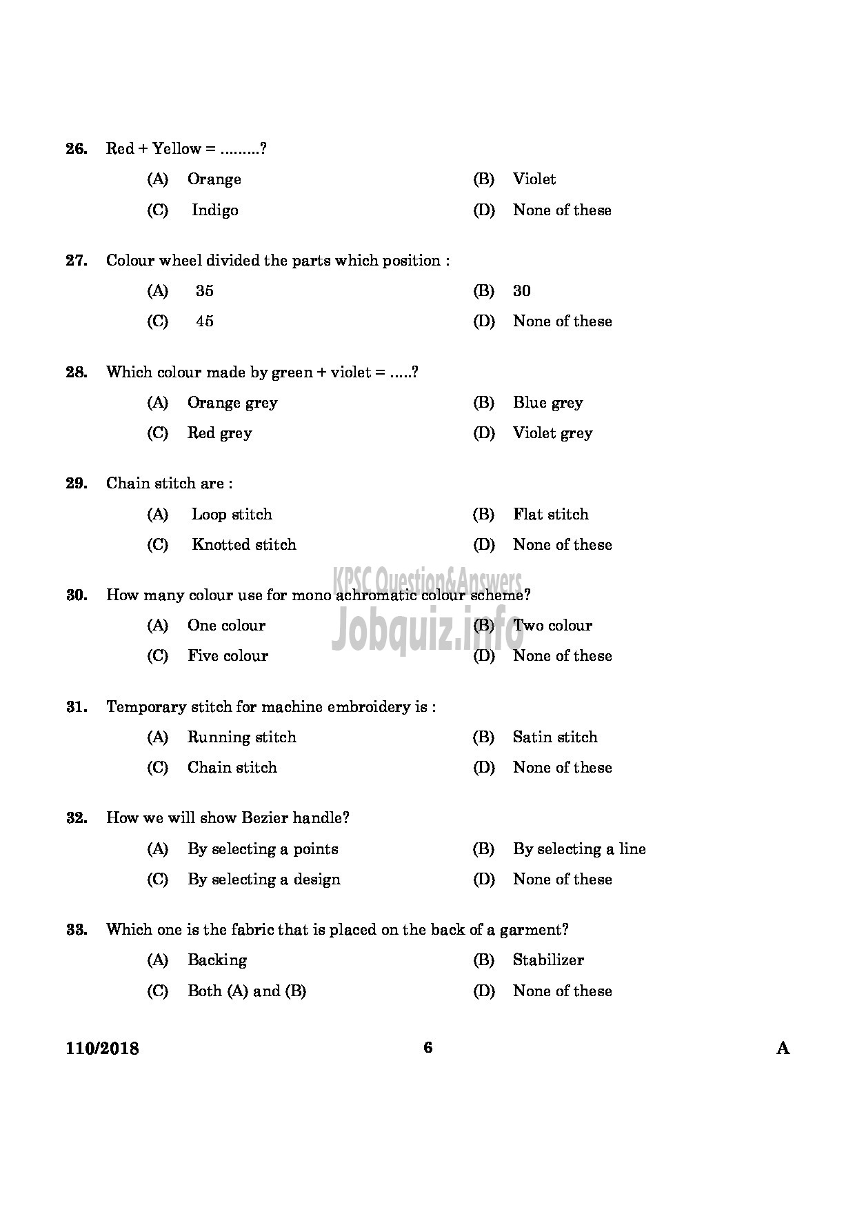 Kerala PSC Question Paper - JUNIOR INSTRUCTOR COMPUTER AIDED EMBROIDERY AND DESIGNING INDUSTRIAL TRAINING-4