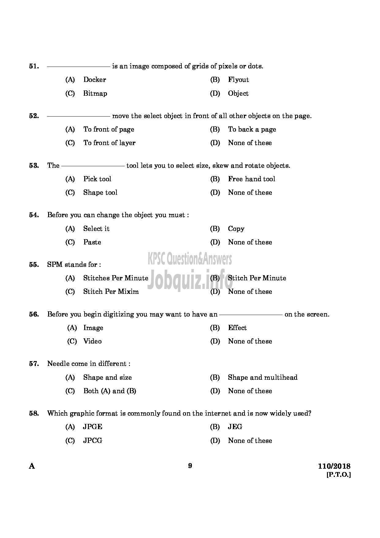 Kerala PSC Question Paper - JUNIOR INSTRUCTOR COMPUTER AIDED EMBROIDERY AND DESIGNING INDUSTRIAL TRAINING-7