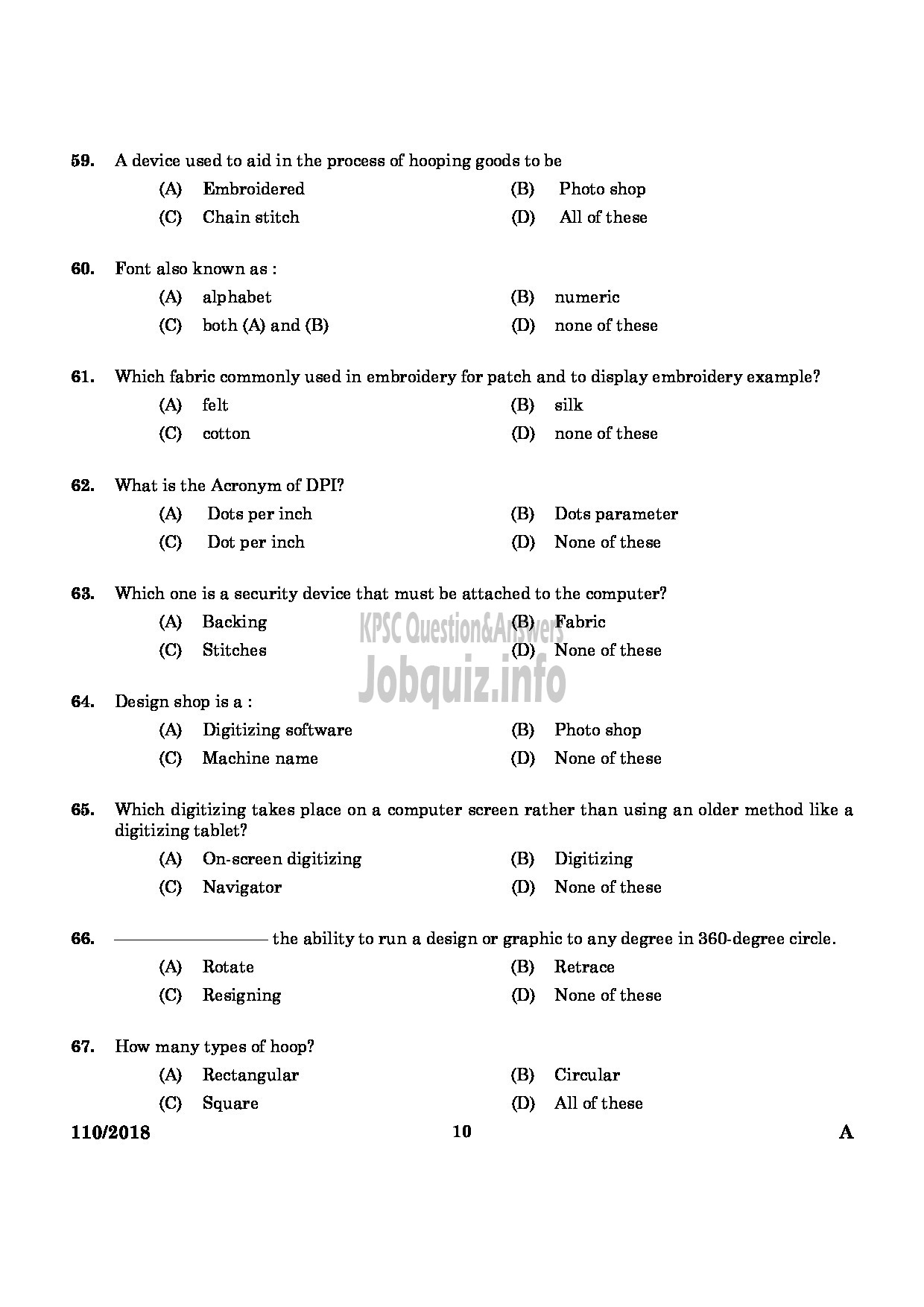 Kerala PSC Question Paper - JUNIOR INSTRUCTOR COMPUTER AIDED EMBROIDERY AND DESIGNING INDUSTRIAL TRAINING-8