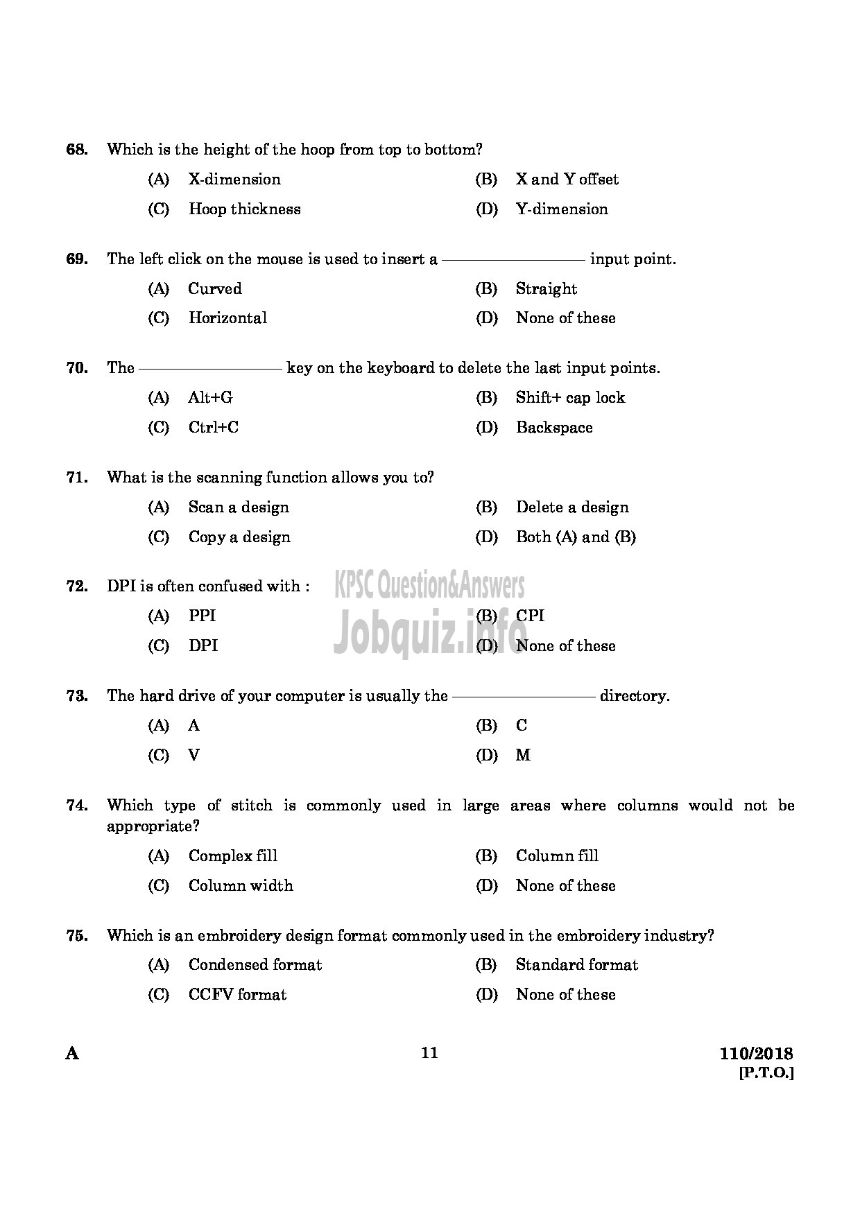 Kerala PSC Question Paper - JUNIOR INSTRUCTOR COMPUTER AIDED EMBROIDERY AND DESIGNING INDUSTRIAL TRAINING-9