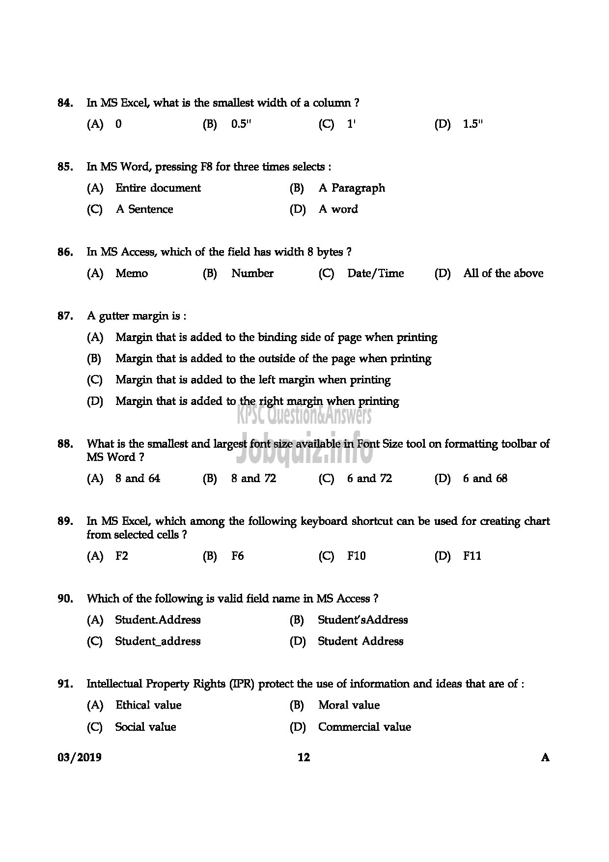 Kerala PSC Question Paper - JUNIOR INSTRUCTOR COMPUTER HARDWARE AND NETWORK MAINTENANCE English-12