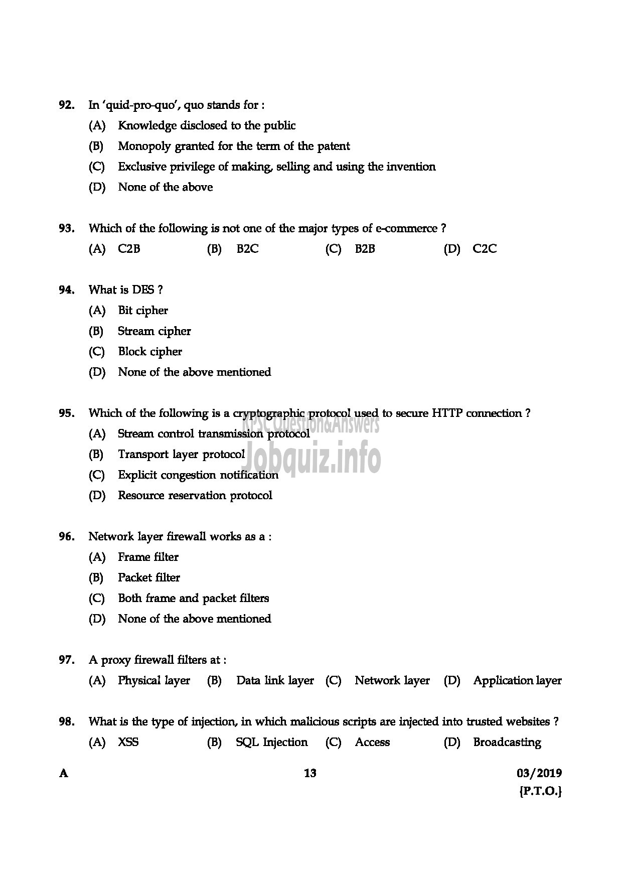 Kerala PSC Question Paper - JUNIOR INSTRUCTOR COMPUTER HARDWARE AND NETWORK MAINTENANCE English-13