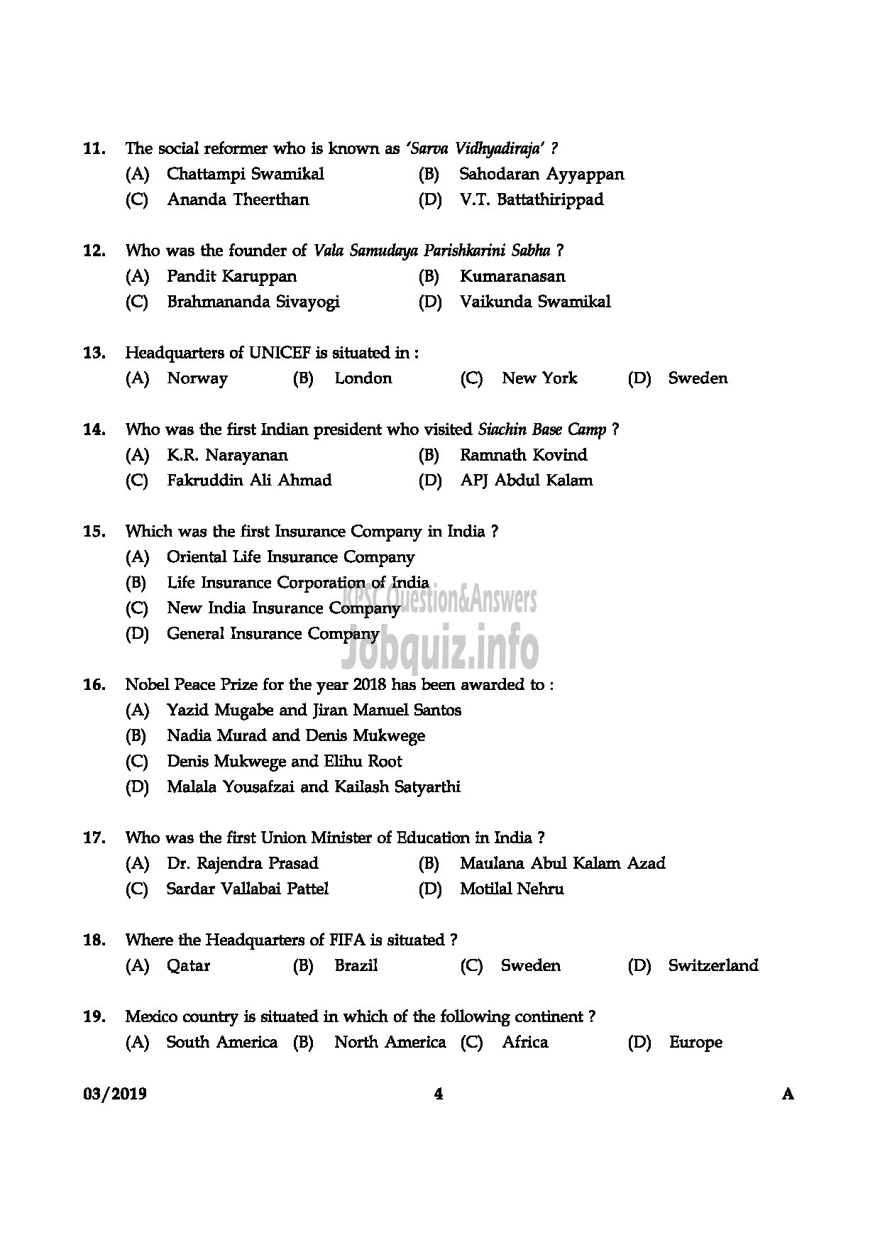 Kerala PSC Question Paper - JUNIOR INSTRUCTOR COMPUTER HARDWARE AND NETWORK MAINTENANCE English-4