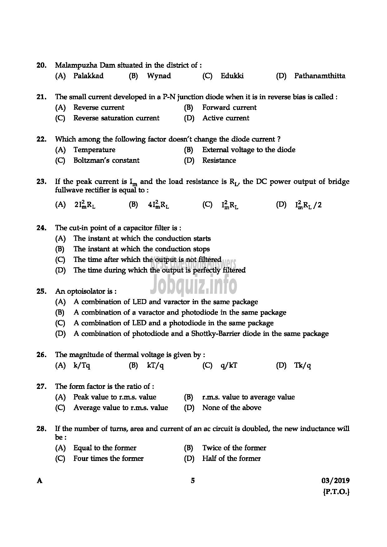 Kerala PSC Question Paper - JUNIOR INSTRUCTOR COMPUTER HARDWARE AND NETWORK MAINTENANCE English-5