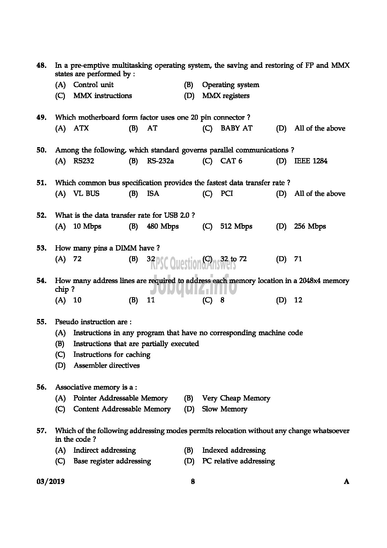 Kerala PSC Question Paper - JUNIOR INSTRUCTOR COMPUTER HARDWARE AND NETWORK MAINTENANCE English-8