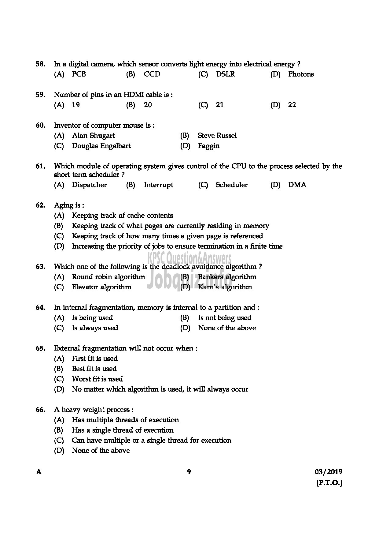 Kerala PSC Question Paper - JUNIOR INSTRUCTOR COMPUTER HARDWARE AND NETWORK MAINTENANCE English-9