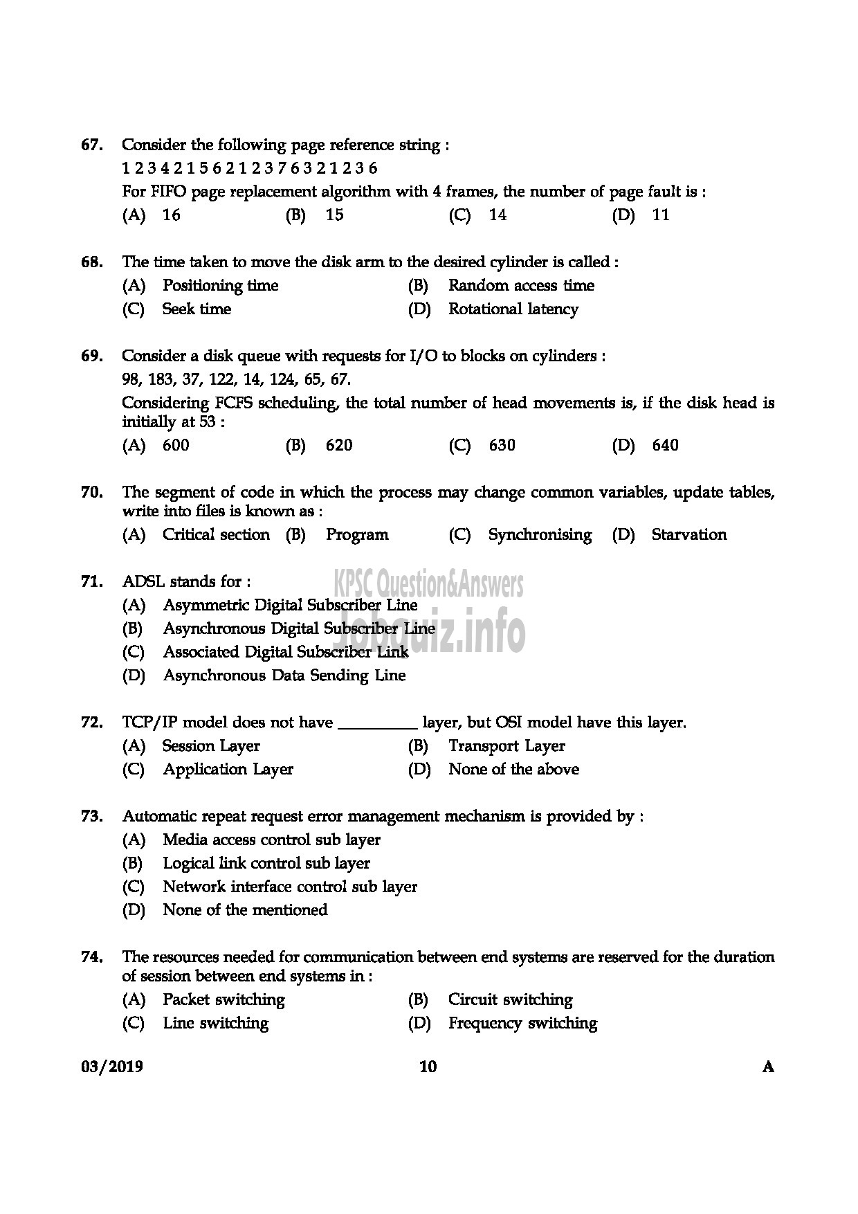 Kerala PSC Question Paper - JUNIOR INSTRUCTOR COMPUTER HARDWARE AND NETWORK MAINTENANCE English-10